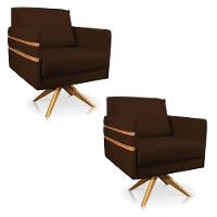 Kit 02 Poltronas Giratória Mari Suede Marrom - 1