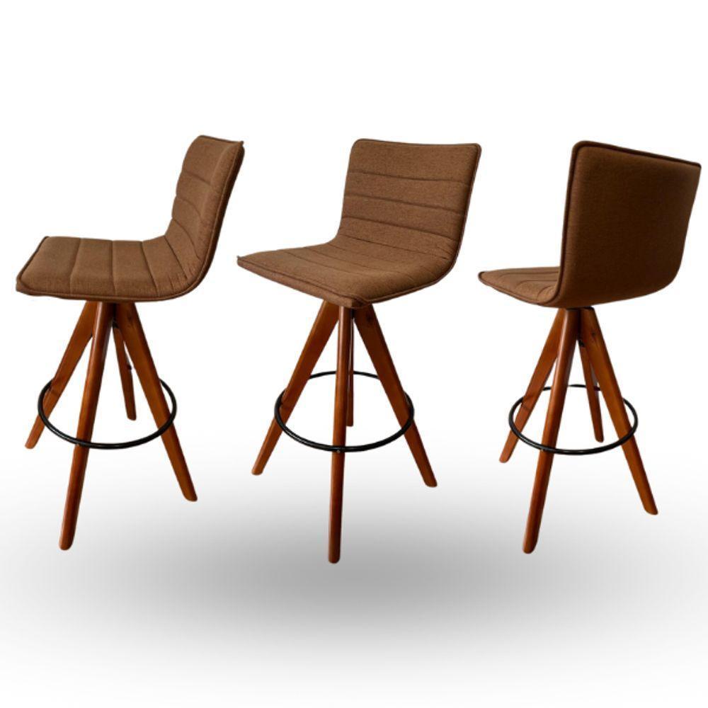 Banqueta Cercatto Giratória Revestida Em Tecido Linho Marrom Cor Marrom - 2