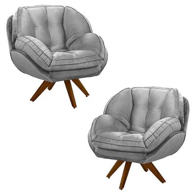 Kit 2 Poltronas Decorativas Giroud Veludo Cinza