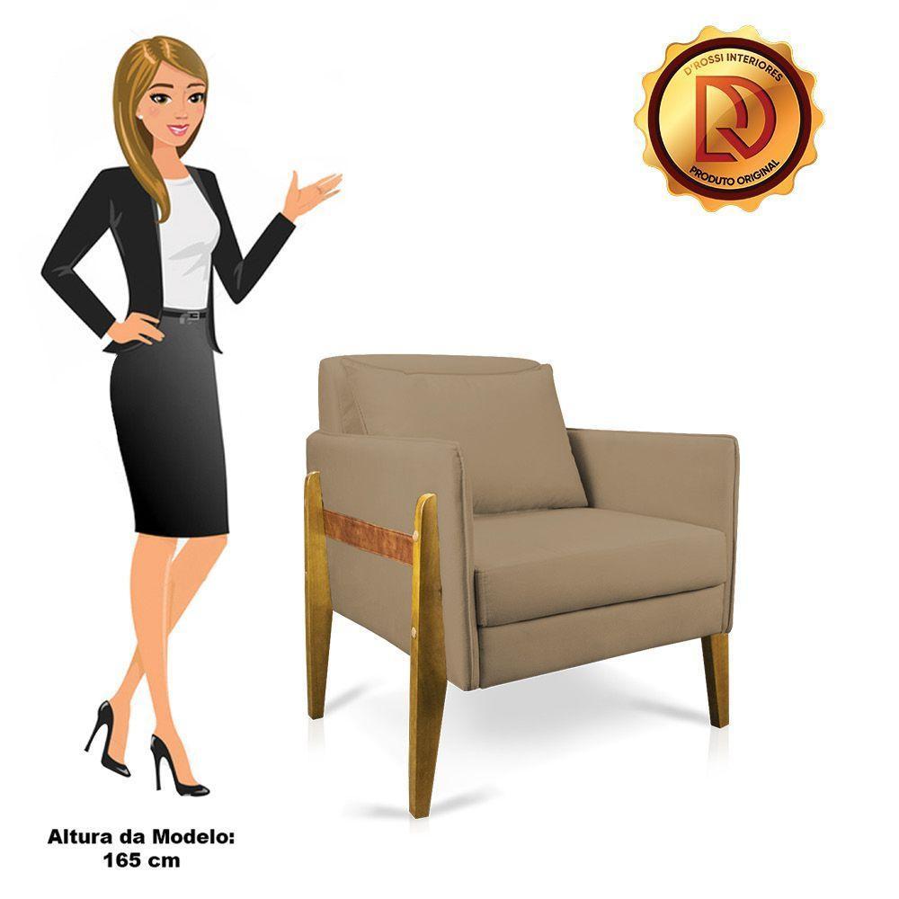 Poltrona Lana Suede Base De Madeira - D'Rossi Marrom Rato - 4