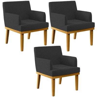 Kit 3 Poltronas Decorativas Sala De Estar E Recepção Beatriz W01 Bouclê Preto - Lyam Decor