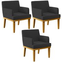 Kit 3 Poltronas Decorativas Sala De Estar E Recepção Beatriz W01 Bouclê Preto - Lyam Decor - 1