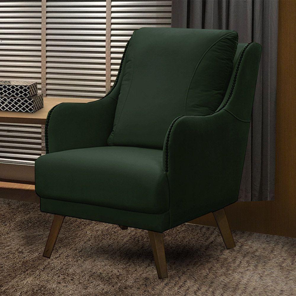 Poltrona Decorativa Catar Com Tachas Veludo Verde - 2