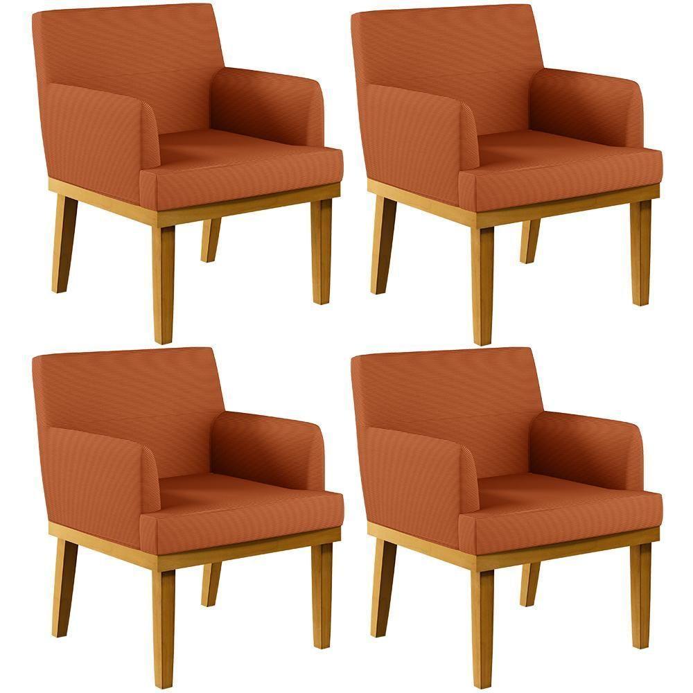 Kit 04 Poltronas Decorativas Sala De Estar Beatriz Base Mel W01 Tecido Terracota - Lyam Decor - 1
