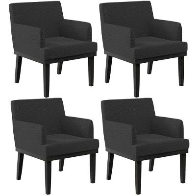 Kit 04 Poltronas Decorativas Sala De Estar Base Preto Beatriz W01 Bouclê Preto - Lyam Decor