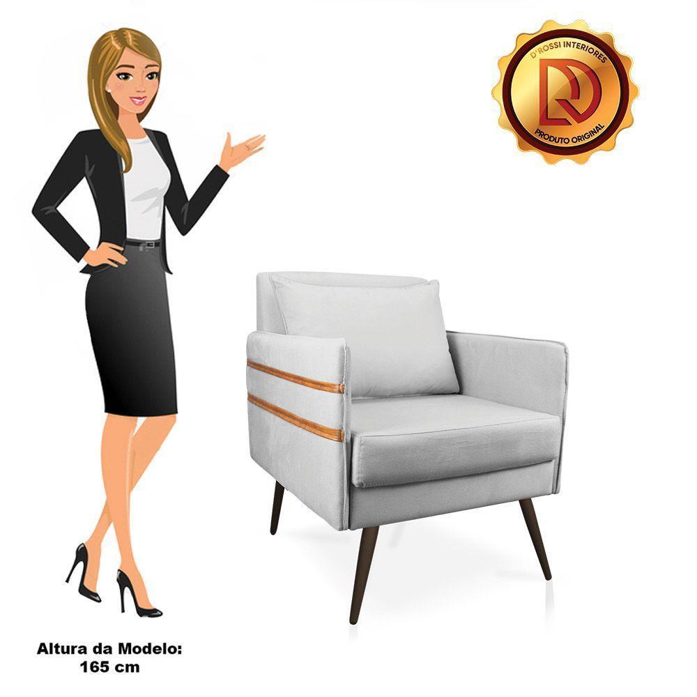 Kit 02 Poltronas Mari Suede Pés Palito De Ferro Marrom Cinza - 4