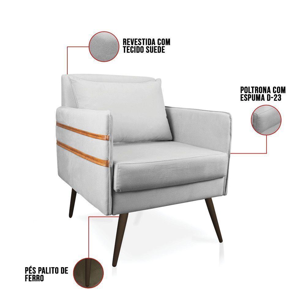 Kit 02 Poltronas Mari Suede Pés Palito De Ferro Marrom Cinza - 5