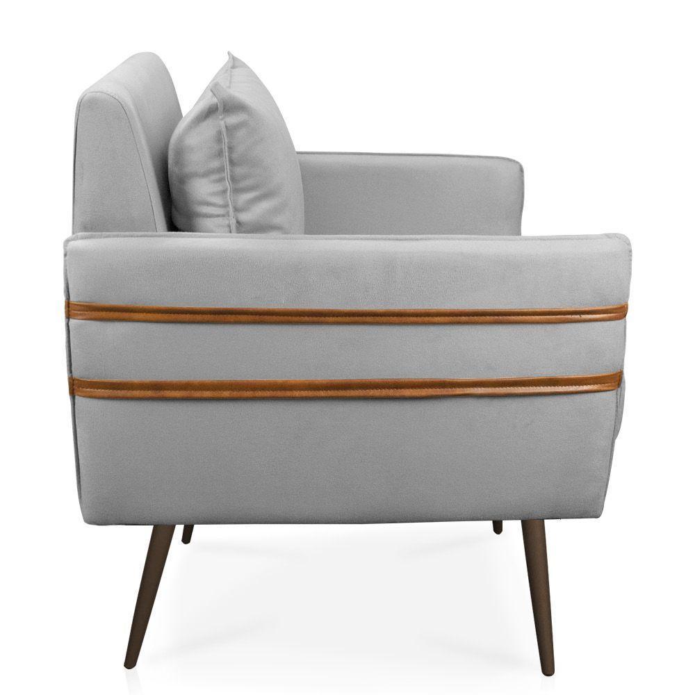 Kit 02 Poltronas Mari Suede Pés Palito De Ferro Marrom Cinza - 6