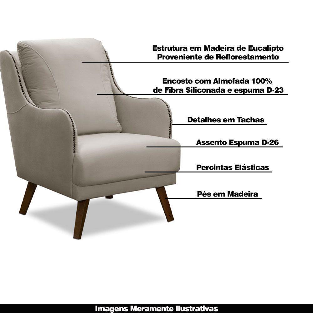 Kit 2 Poltronass Catar Com Tachas Veludo Bege Claro - 4