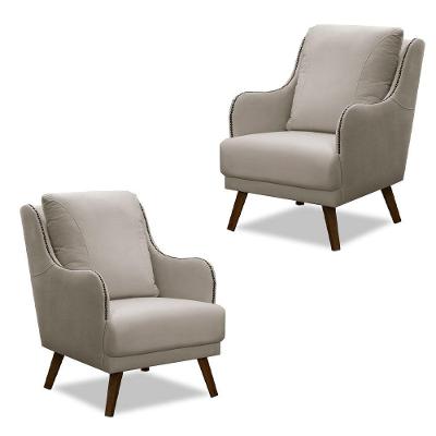 Kit 2 Poltronass Catar Com Tachas Veludo Bege Claro
