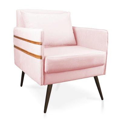 Poltrona Mari Suede Pés Palito De Ferro Marrom Rosa Bebê