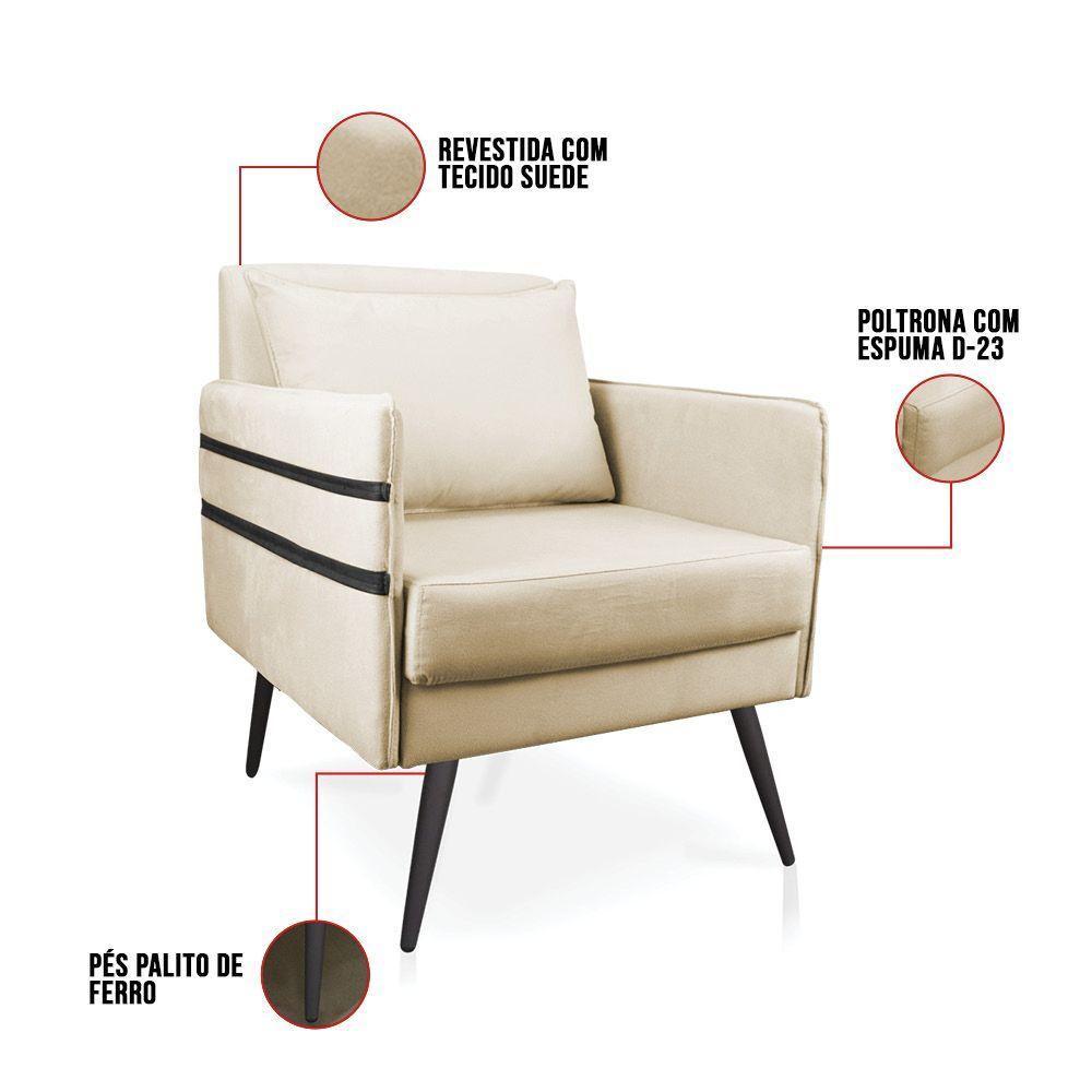 Poltrona Mari Suede Bege Pés Palito De Ferro Preto - D'Rossi - 5