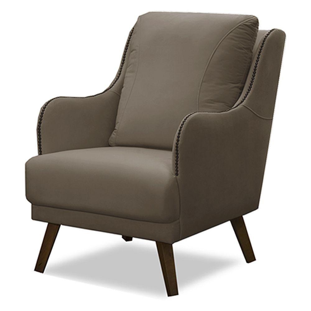 Poltrona Decorativa Catar Com Tachas Veludo Bege - Gran Belo - 1