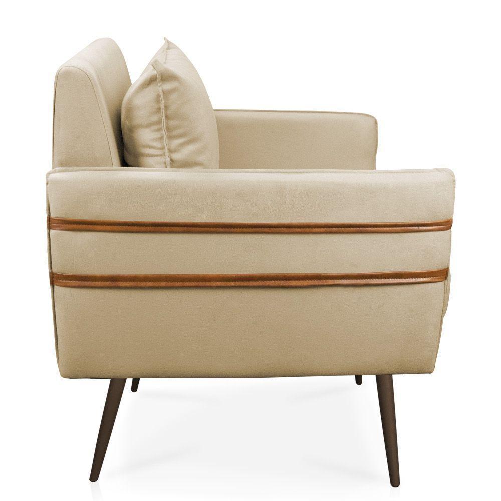 Poltrona Mari Suede Bege Pés Palito De Ferro Marrom D'Rossi - 6