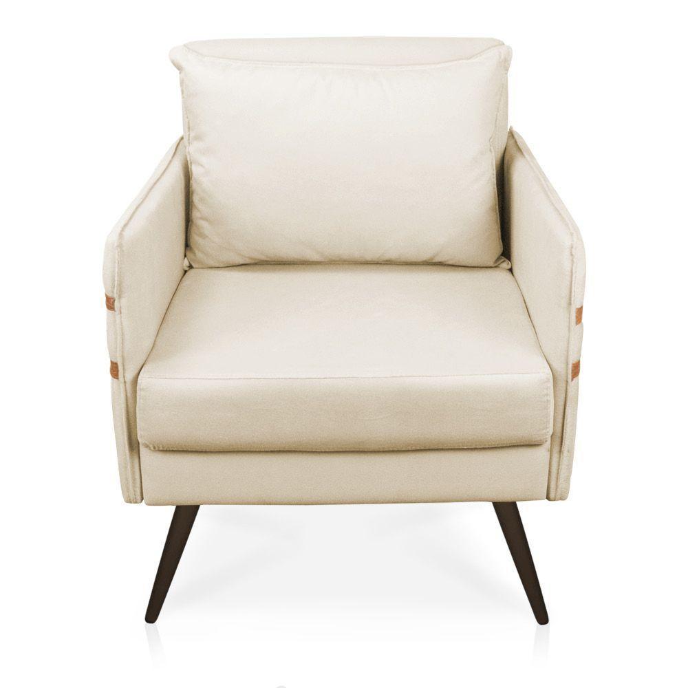 Poltrona Mari Suede Bege Pés Palito De Ferro Marrom D'Rossi - 7