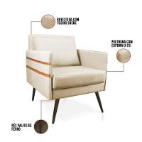 Poltrona Mari Suede Bege Pés Palito De Ferro Marrom D'Rossi - 5