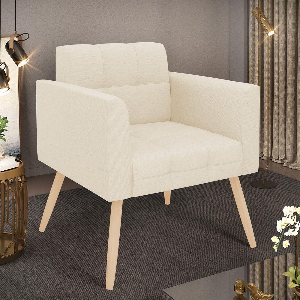 Poltrona Elisa Linho Pés Palito Natural - D'rossi Cor A19 Bege - 6