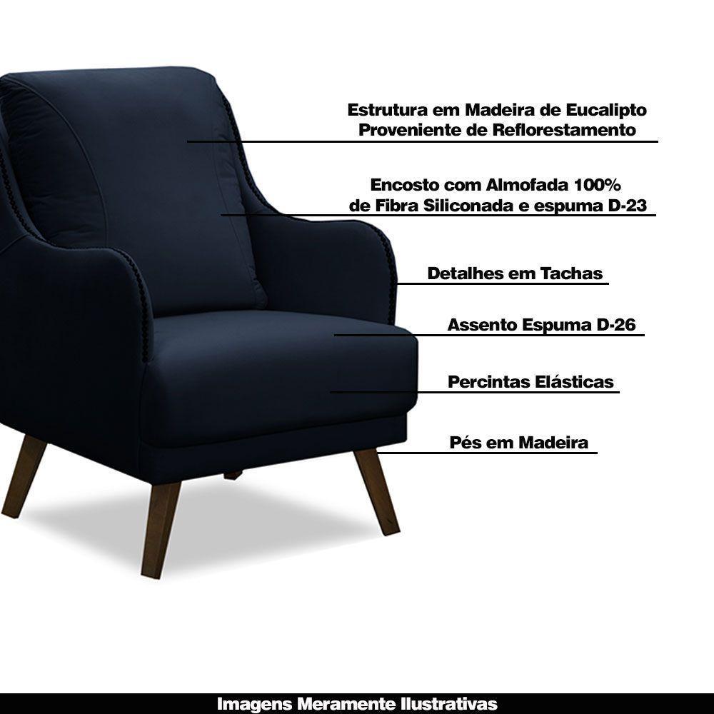 Kit 2 Poltronass Catar Com Tachas Veludo Azul Marinho - 5