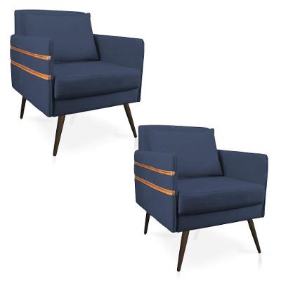Kit 02 Poltronas Mari Marrom Azul Marinho