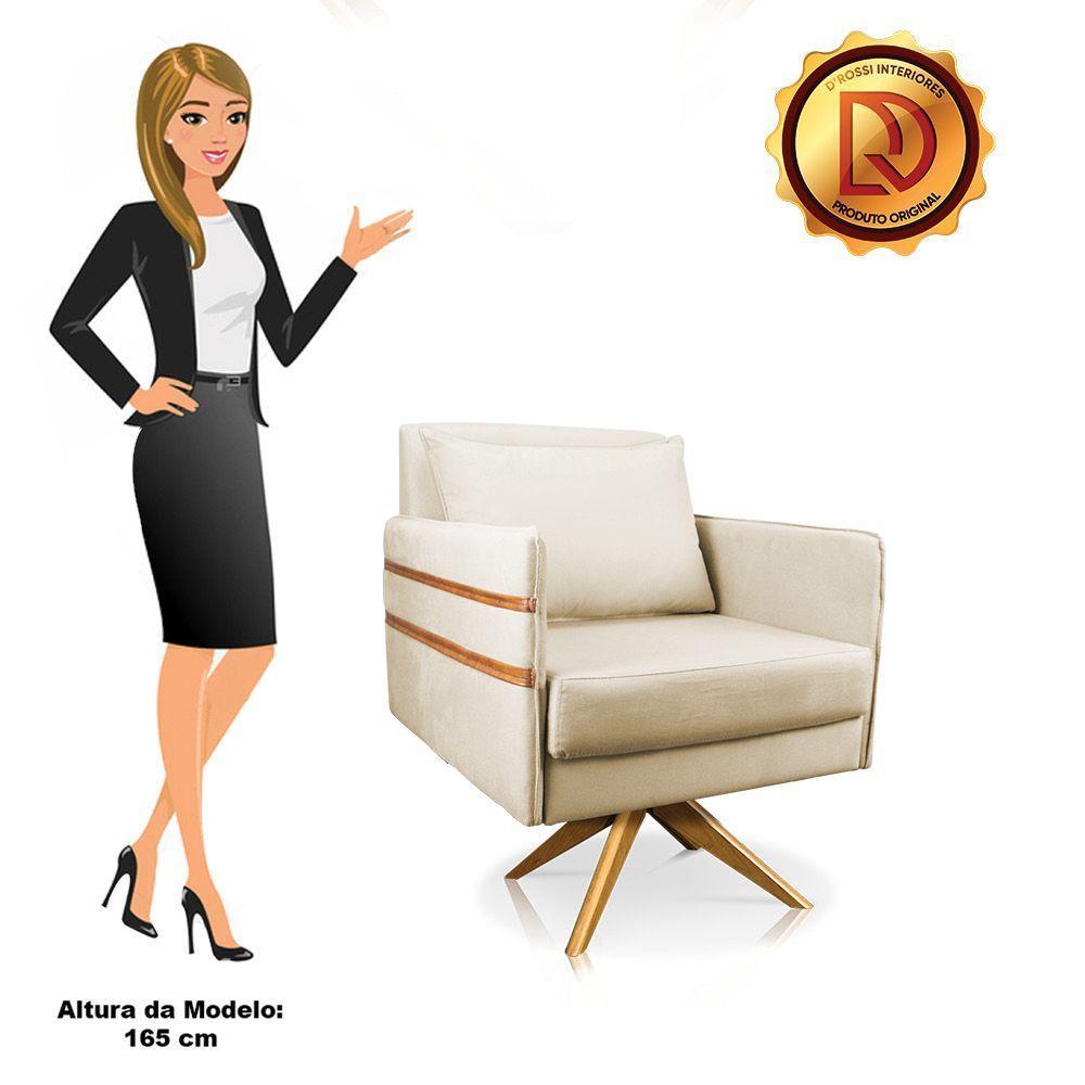 Poltrona Giratória Mari Suede Bege Base De Madeira Ma30 - 4