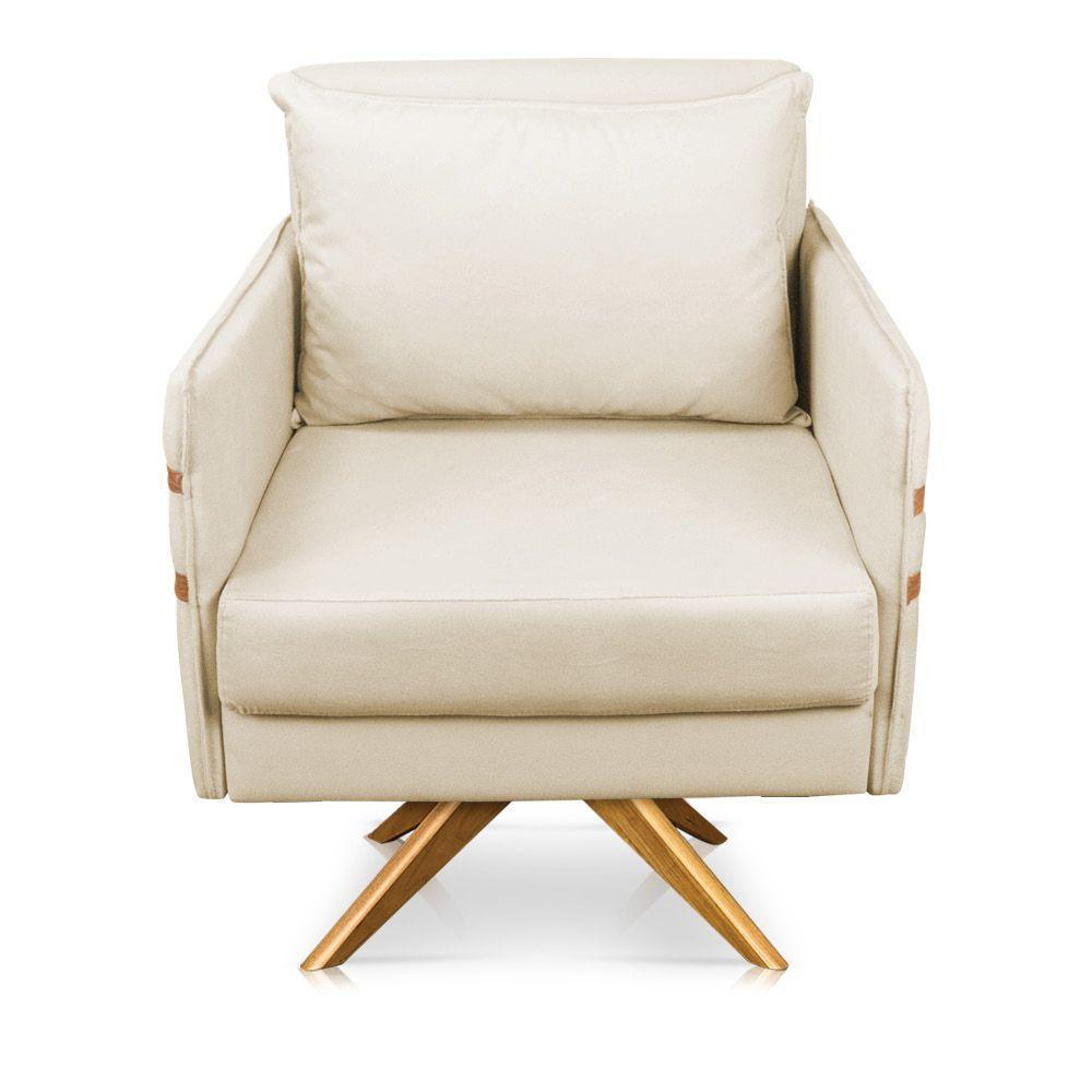 Poltrona Giratória Mari Suede Bege Base De Madeira Ma30 - 7