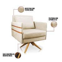 Poltrona Giratória Mari Suede Bege Base De Madeira Ma30 - 5