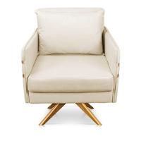 Poltrona Giratória Mari Suede Bege Base De Madeira Ma30 - 7