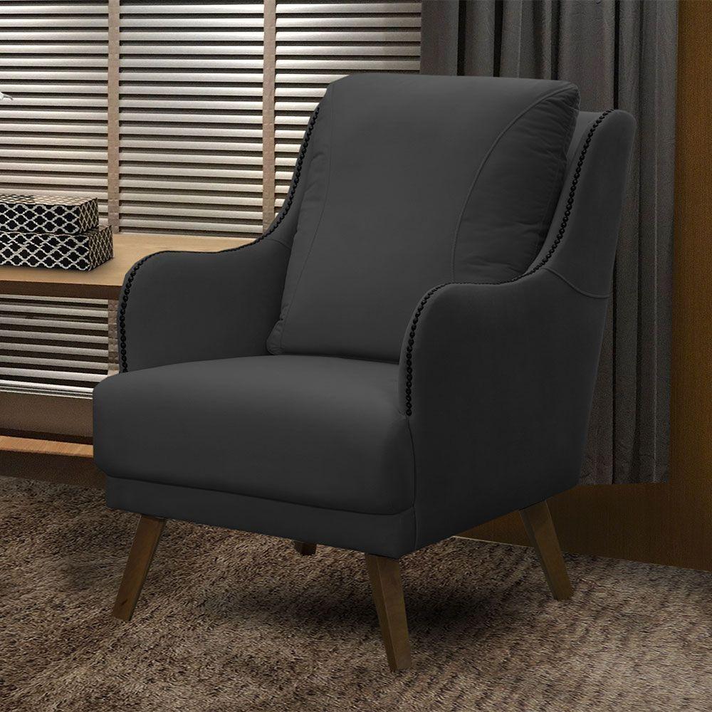 Kit 2 Poltronass Catar Com Tachas Veludo Cinza Chumbo - 2