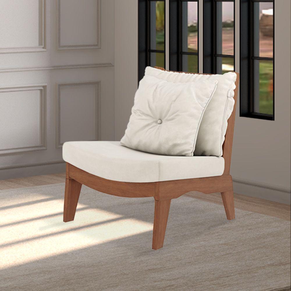 Poltrona Decorativa Sadie Linho Bege Claro/Imbuia - 2