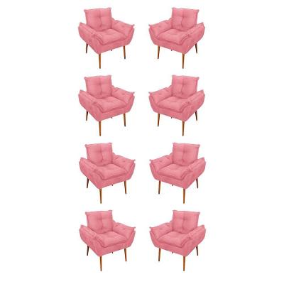Kit 08 Poltronas Opala Decorativas Sala De Estar Suede Cor:rosa