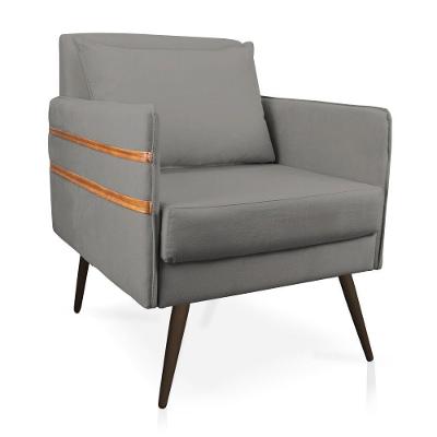 Poltrona Mari Suede Grafite Pés Palito De Ferro Marrom