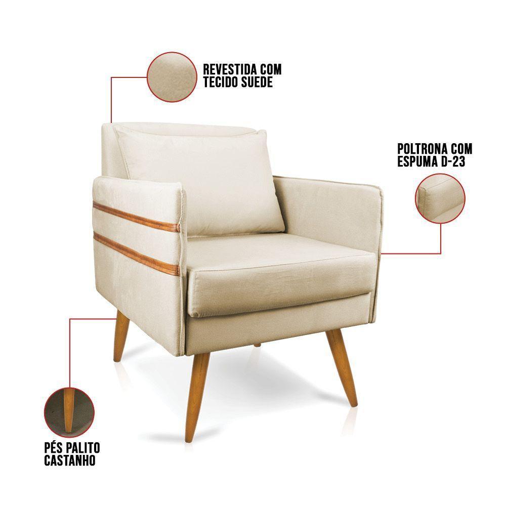Kit 02 Poltronas Mari Suede Pés Palito Castanho D'Rossi Bege - 5