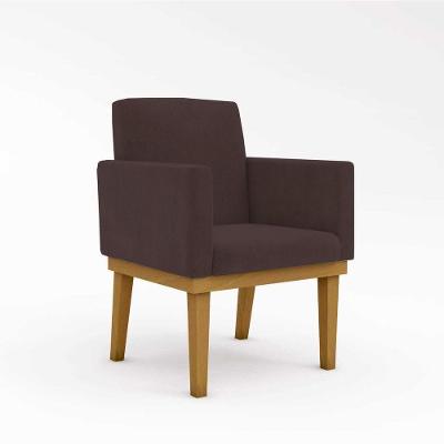Poltrona Decorativa Nina Base De Madeira Reforçada Suede Marrom Balaqui Decor