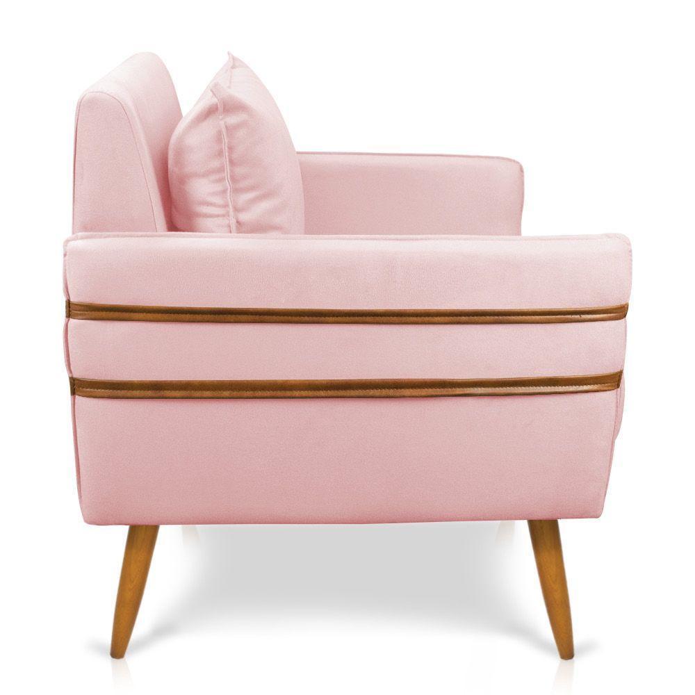 Kit 02 Poltronas Mari Suede Pés Palito Castanho Rosa Bebê - 6