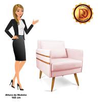 Kit 02 Poltronas Mari Suede Pés Palito Castanho Rosa Bebê