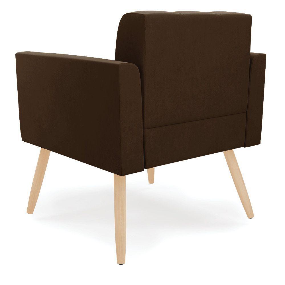 Kit 2 Poltronas Elisa Suede Marrom Pés Palito Natural - D'rossi - 3