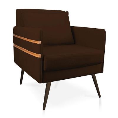 Poltrona Mari Suede Marrom Pés Palito De Ferro Marrom