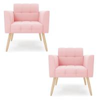 Kit 2 Poltronas Elisa Suede Rosa Bebê Pés Palito Natural - D'rossi - 1