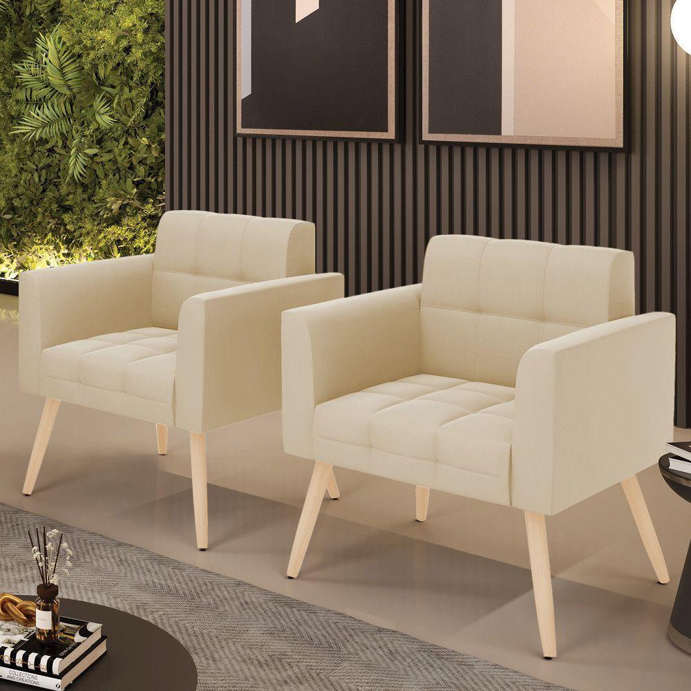 Kit 2 Poltronas Elisa Suede Pés Palito Natural - D'rossi Cor Bege - 3