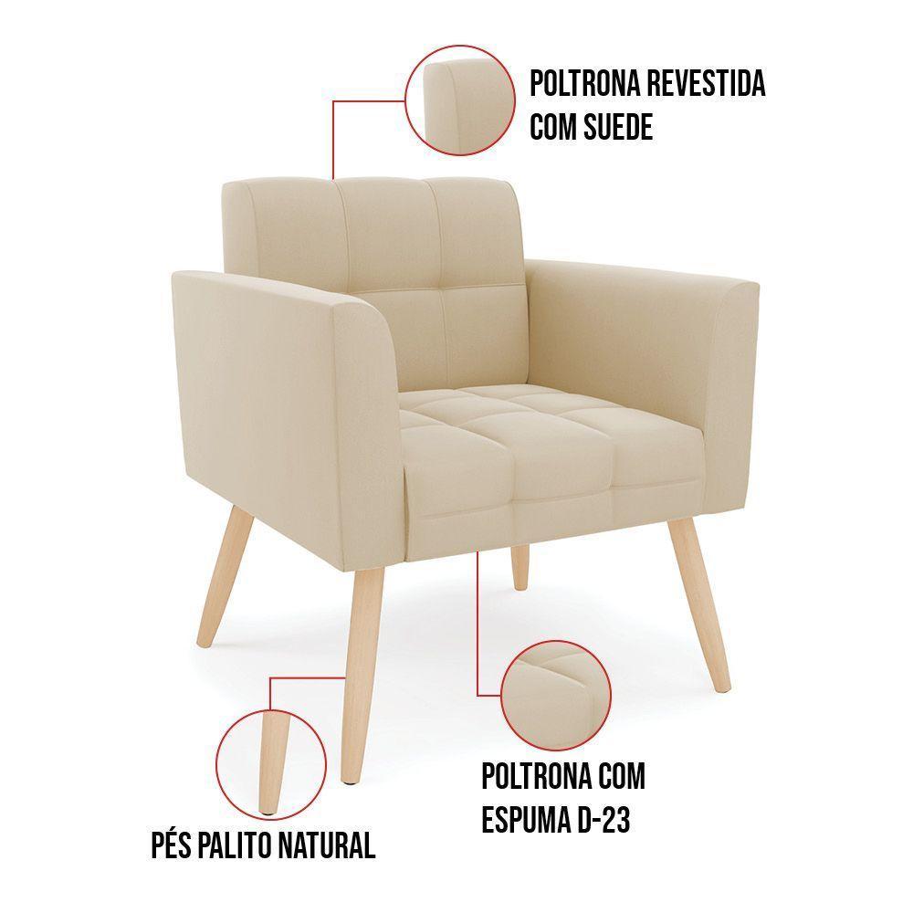 Kit 2 Poltronas Elisa Suede Pés Palito Natural - D'rossi Cor Bege - 6