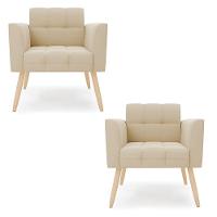 Kit 2 Poltronas Elisa Suede Pés Palito Natural - D'rossi Cor Bege - 1