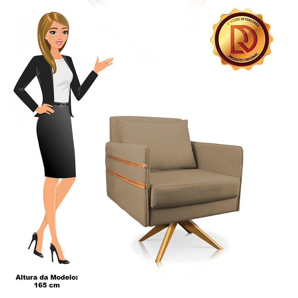 Kit 02 Poltronas Giratória Mari Suede Marrom Rato - 3