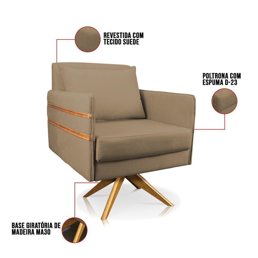 Kit 02 Poltronas Giratória Mari Suede Marrom Rato - 4