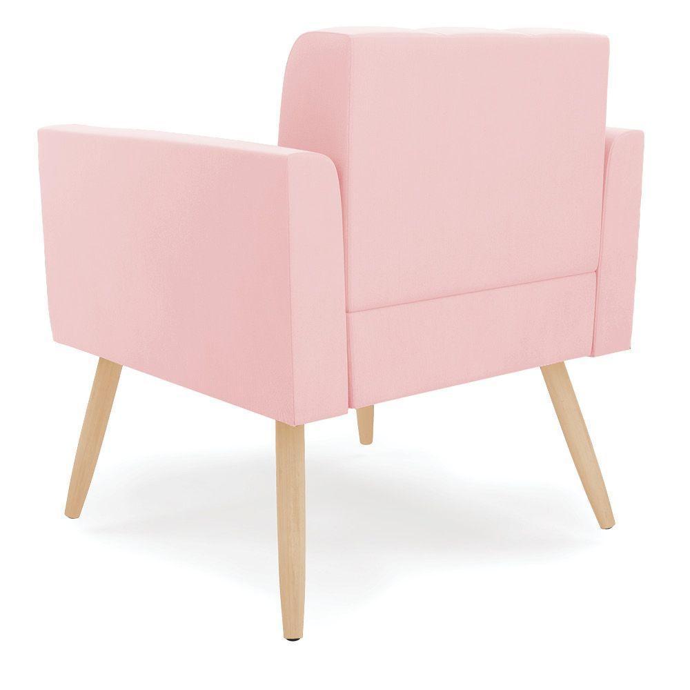 Kit 2 Poltronas Elisa Suede Pés Palito Natural - D'rossi Cor Rosa Bebê - 3