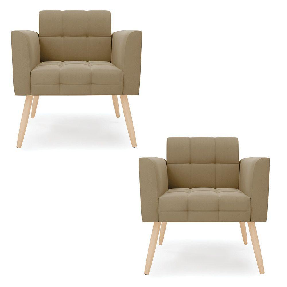 Kit 2 Poltronas Elisa Suede Pés Palito Natural - D'rossi Cor Marrom Rato - 1