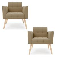 Kit 2 Poltronas Elisa Suede Pés Palito Natural - D'rossi Cor Marrom Rato - 1