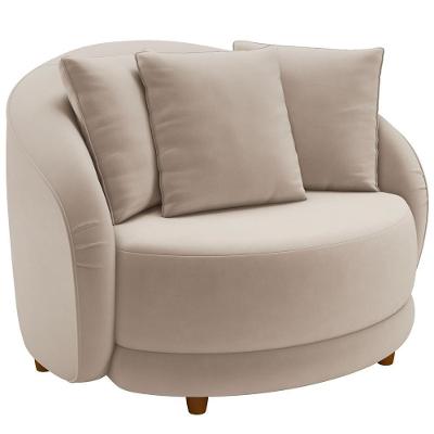 Poltrona Decorativa Para Sala De Estar Fixa Pés Madeira Witta M03 Veludo Bege - Lyam Decor