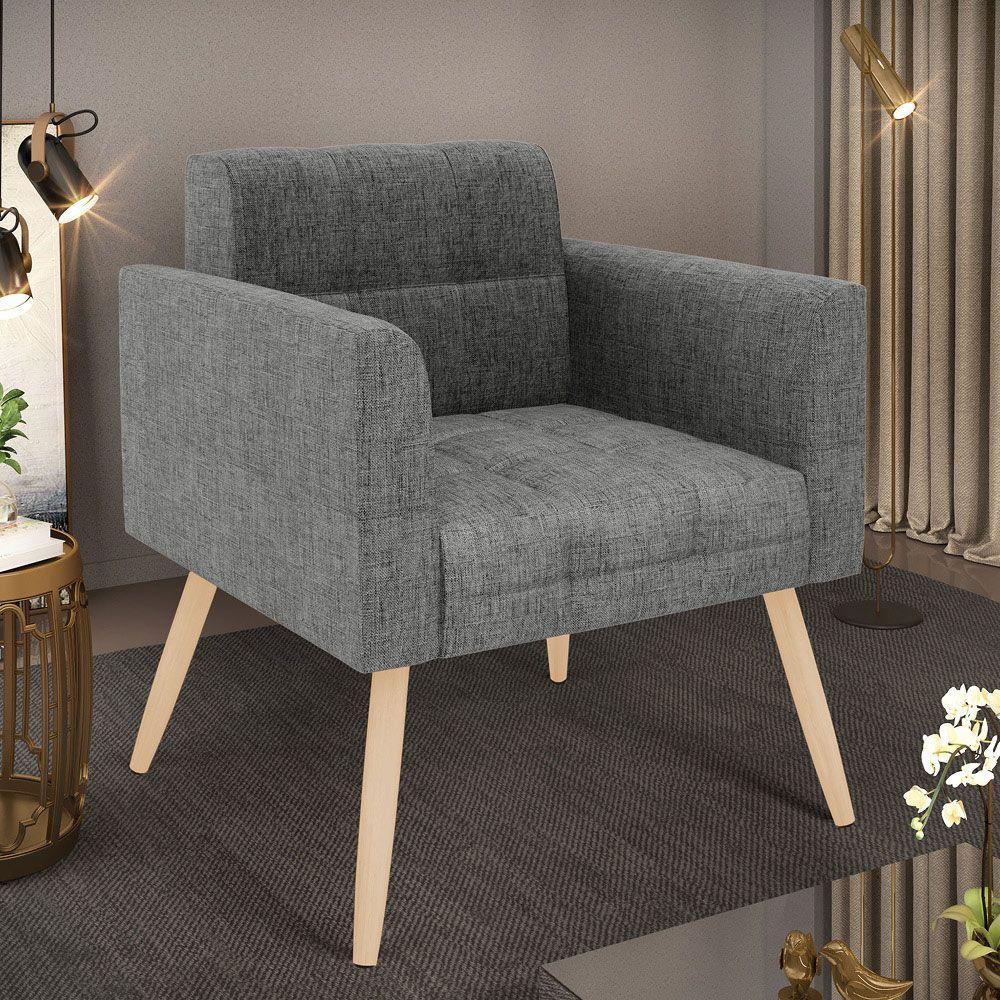 Poltrona Elisa Linho Pés Palito Natural - D'rossi Cor A26 Grafite - 4