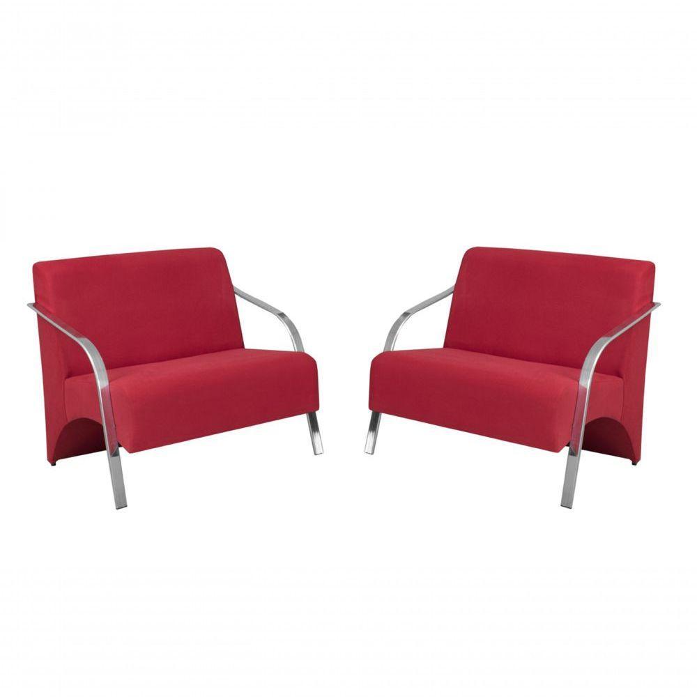 Kit 2 Poltronas 2 Lugares Vênus Braço Alumínio Suede - 1