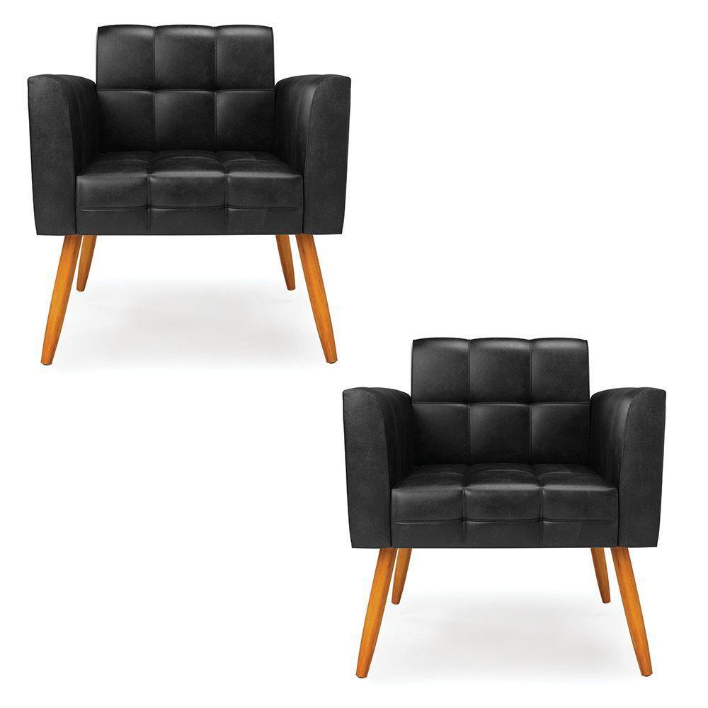 Kit 2 Poltronas Elisa Corano Pés Palito Castanho - D'rossi Cor Preto - 1